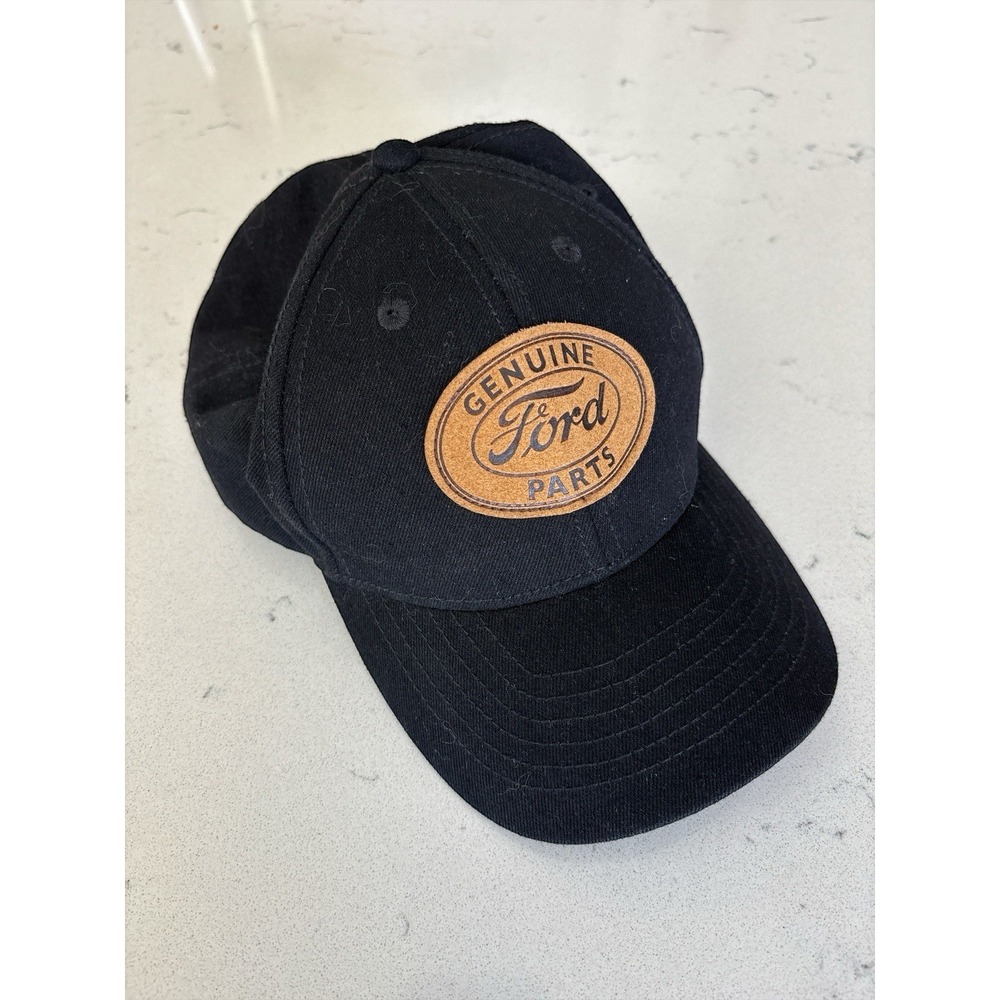 OEM Genuine Ford Parts Black Cap Adjustable Leather Logo Hat